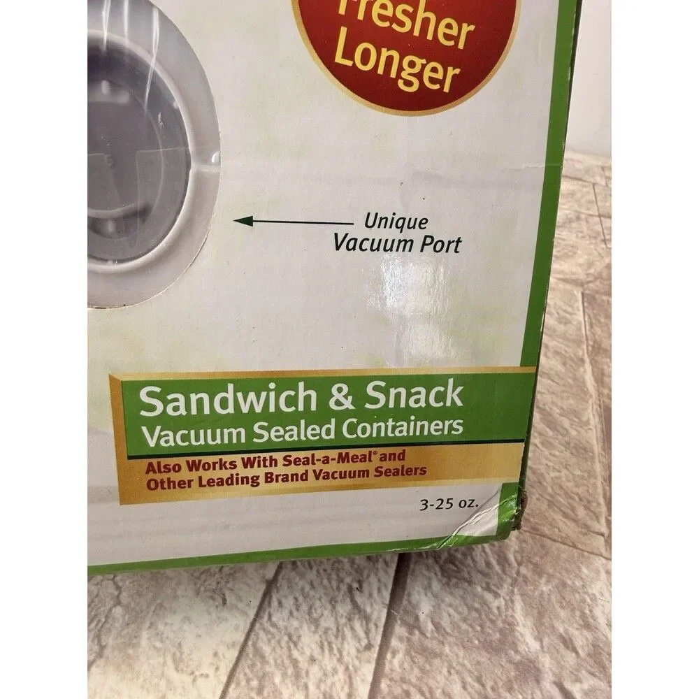 (3) Food Saver Vacuum Storage Container w. Lid Small Rectangular Lunch Leftovers